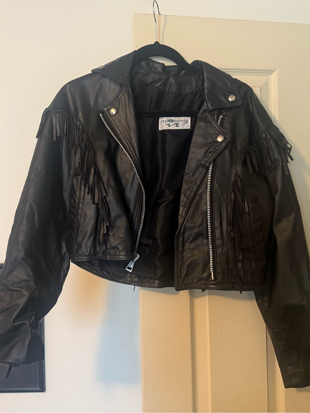 Vintage Exploration leather/suede fringe cropped jacket